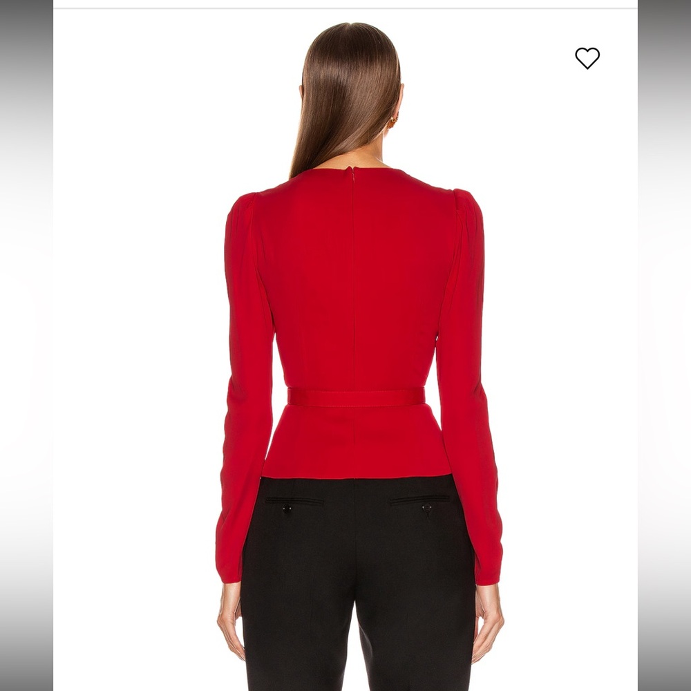SELF PORTRAIT Red Crepe Peplum Corset Bustier Top Shirt Long-Sleeve Formal Sz 8 - Picture 3 of 16